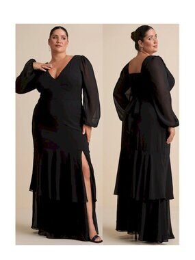 Lulus Tier Elegance Black Long Sleeve Tiered Maxi Dress Size 2X New NWT
